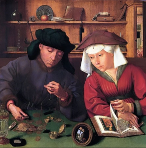 O banqueiro e sua mulher. Obra de Quentin Matsys, 1514. Museu do Louvre, Paris, França