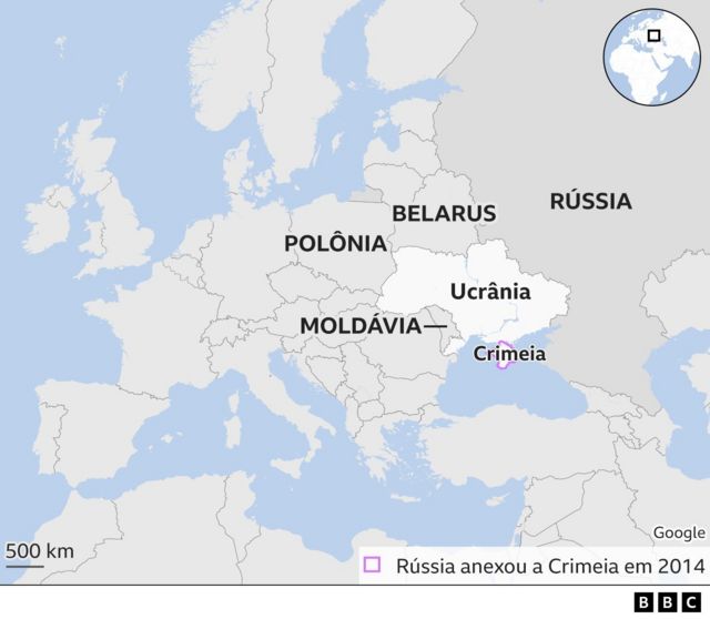 Mapa Rússia e Ucrânia