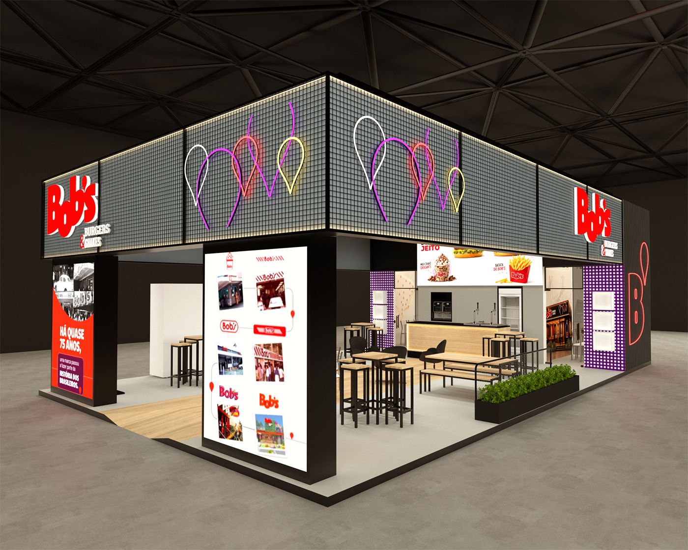 Estande do Bob’s na ABF Franchising Expo com apresentação de modelos de franquia da rede