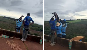 Viaturas do Corpo de Bombeiros e da Polícia Militar isolando a área da trilha da Ponte do Esqueleto em Limeira.