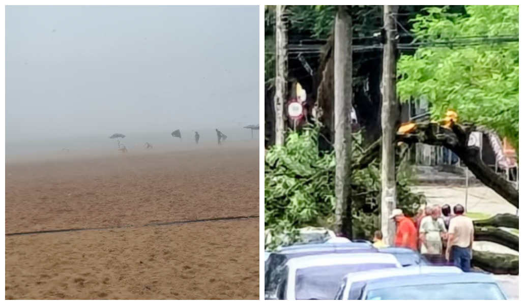 Chuvas e ventos de até 70 km/h arrastaram barracas na orla de JP e derrubaram uma árvore sobre um carro na Epitácio Pessoa neste sábado (18).