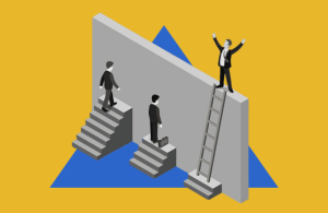 Ilustração representando pessoas largando de diferentes posições em uma corrida, simbolizando a desigualdade de oportunidades.