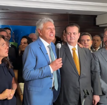 Ronaldo Caiado e Gilberto Kassab durante anúncio da chapa presidencial do PSD.