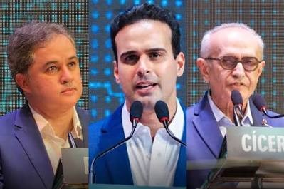 Lucas Ribeiro, Cícero Lucena e Efraim Filho durante debate político na Paraíba