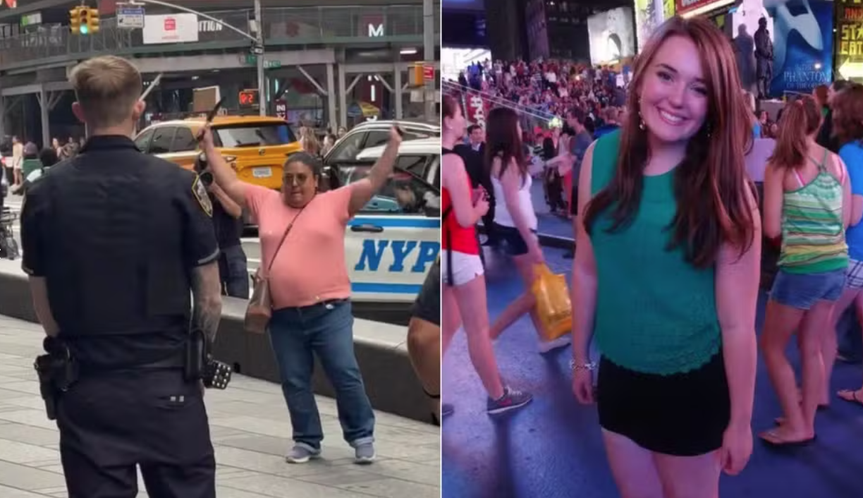 Times Square, em Nova York, onde vice-presidente do Bank of America foi esfaqueada