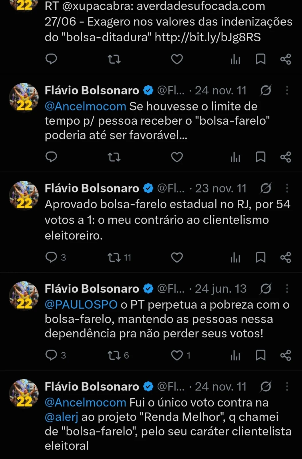 “Bolsa farelo”: Flávio Bolsonaro apaga posts antigos com críticas ao Bolsa Família e a programas sociais