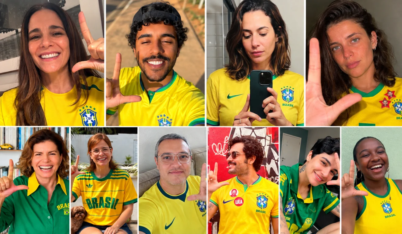 Apoiadores de Lula participam de mobilização digital com camisa da Seleção Brasileira e gesto da letra L.